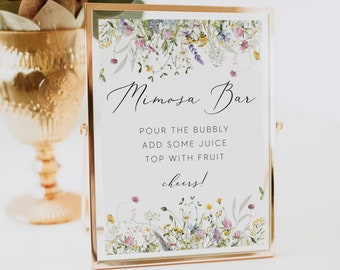 Wildflower Mimosa Bar Sign Template, Mimoza Bar Sign Bridal Shower, Printable Mimosa Bar Sign,  Floral Mimosa Bar Sign Instant Download 0267
