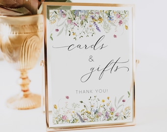 Wildflower Cards and Gifts Sign Template, Wildflower Wedding Sign, Bridal Shower Sign, Floral Baby Shower, Retirement Party, Templett, 0267