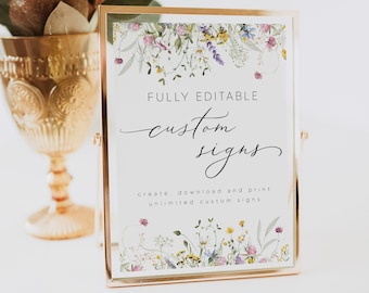 Wildflower Custom Sign Template, Floral Wedding Sign Printable, Customizable Wedding Signage, Boho Bohemian Wedding Signs Download, 0267_017