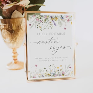 Wildflower Custom Sign Template, Floral Wedding Sign Printable, Customizable Wedding Signage, Boho Bohemian Wedding Signs Download, 0267_017