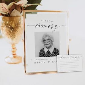 Share a Memory Sign Template, Share a Memory Card, Funeral Sign Personalized, Memory Cards for Funeral, Instant Download, Templett, 0255_137