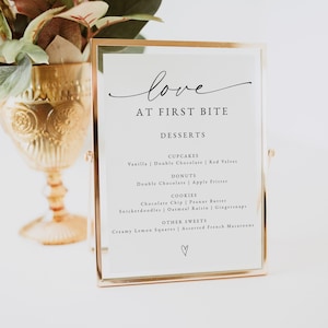 Modern Minimalist Dessert Table Sign Template, Love at First Bite Sign Desserts sign Desserts for Table Printable Sweets Table Sign 0255_014