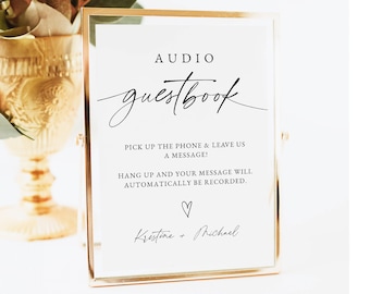 Audio Booth Sign Template for Wedding,  Audio Guestbook Sign Printable, Telephone Guestbook Sign, Minimalist Wedding Audio Sign, 0255_023