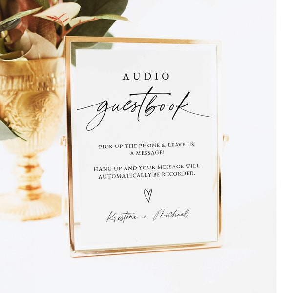 Audio Booth Sign Template for Wedding,  Audio Guestbook Sign Printable, Telephone Guestbook Sign, Minimalist Wedding Audio Sign, 0255_023