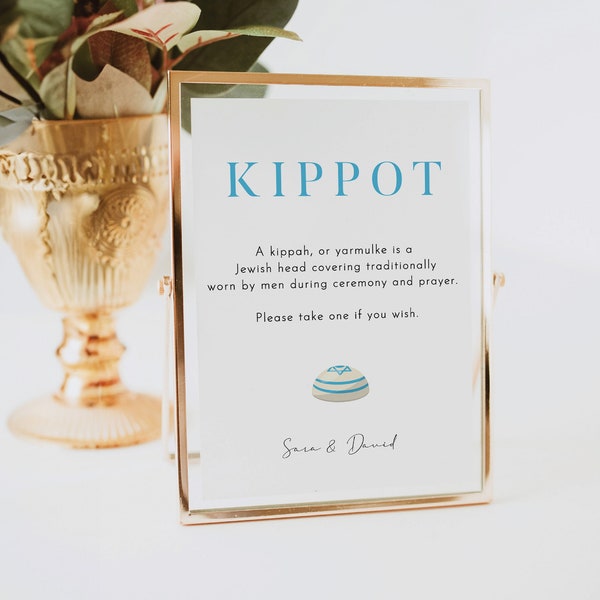 Kippot Sign Template, Kippah Sign, Jewish Wedding Yarmulke Basket, Bar Mitzvah Decor, Instant Download, Personalized Sign, Templett 0264_127