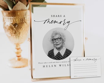 Share a Memory Sign and Card Template , Funeral Sign Personalized, Share a Memory Sign, Memory Cards for Funeral, Instant Download, 0255_137