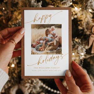 Plantilla de tarjeta navideña con foto, tarjeta de Navidad boho, texto editable, tarjeta familiar moderna, tarjetas de Navidad con fotos, descarga instantánea, 0255_102