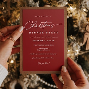 Christmas Invitation Template, Christmas Dinner Invitation, Christmas Dinner Party, Holiday Invitation, Red and Green, Printable, 0255_101