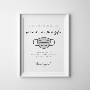 Mask Required Sign, Social Distancing Sign, Wear A Mask Sign, Business Sign, Wedding Mask Required, Printable Mask Sign, Instant 0230_055