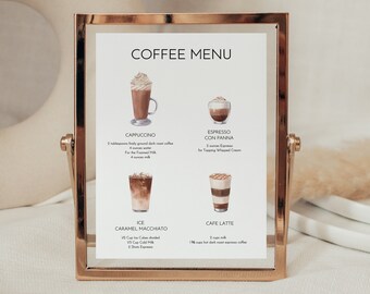 Coffee Menu, Coffee Shop Menu Template, Bridal Coffee Bar Sign, Printable Coffee Card Menu, Editable Coffee Bar,Wedding Coffee Sign 0232_079