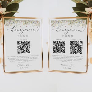 Wildflower Honeymoon Fund QR Code Sign, Wedding Honeymoon Fund Sign Printable, Venmo QR Code Sign, Wedding Sign, Editable, Download, 0267