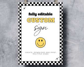 Una plantilla de signo personalizado de Happy Dude, signo editable del primer cumpleaños, cartel de cumpleaños personalizado, 1er cumpleaños, cara feliz, cara sonriente, 0262_017