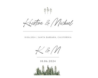 Pine Wedding Logo and Monogram Template, Winter Wedding Logo, Christmas Wedding Monogram, Custom Logo, Editable Logo Download, 0211_034