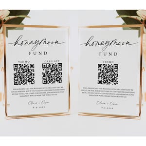 Honeymoon Fund QR Code Sign, Wedding Honeymoon Fund Sign Printable, Venmo QR Code Sign, Modern Wedding Sign, Editable, Instant Download 0255