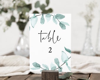 Boho Wedding Table Number Template, Printable Greenery Table Card, Printable Table Number, Instant Download, 100% Editable Template, 0165_04