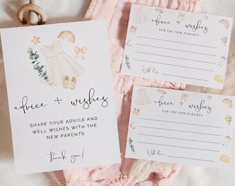 Advice for New Parents Baby Shower Cards and Sign, Girl Baby Shower Activity, Advice and Wishes Card, Editable Download, 0287