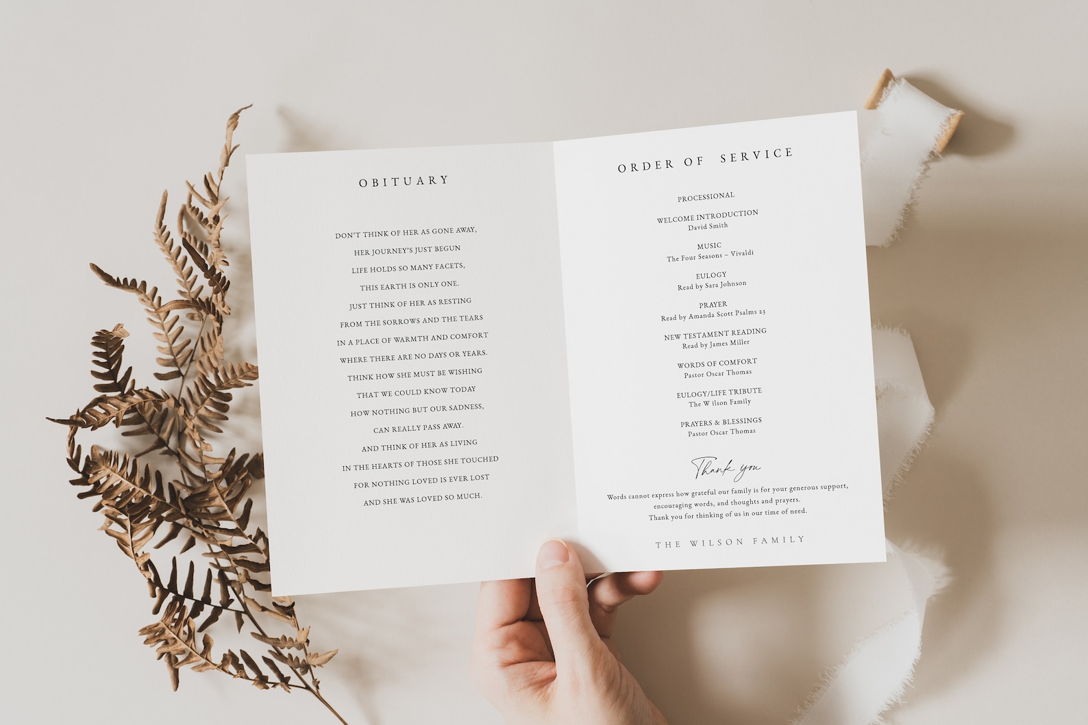 Funeral Order of Service Template, Funeral Program, Modern Minimalist ...