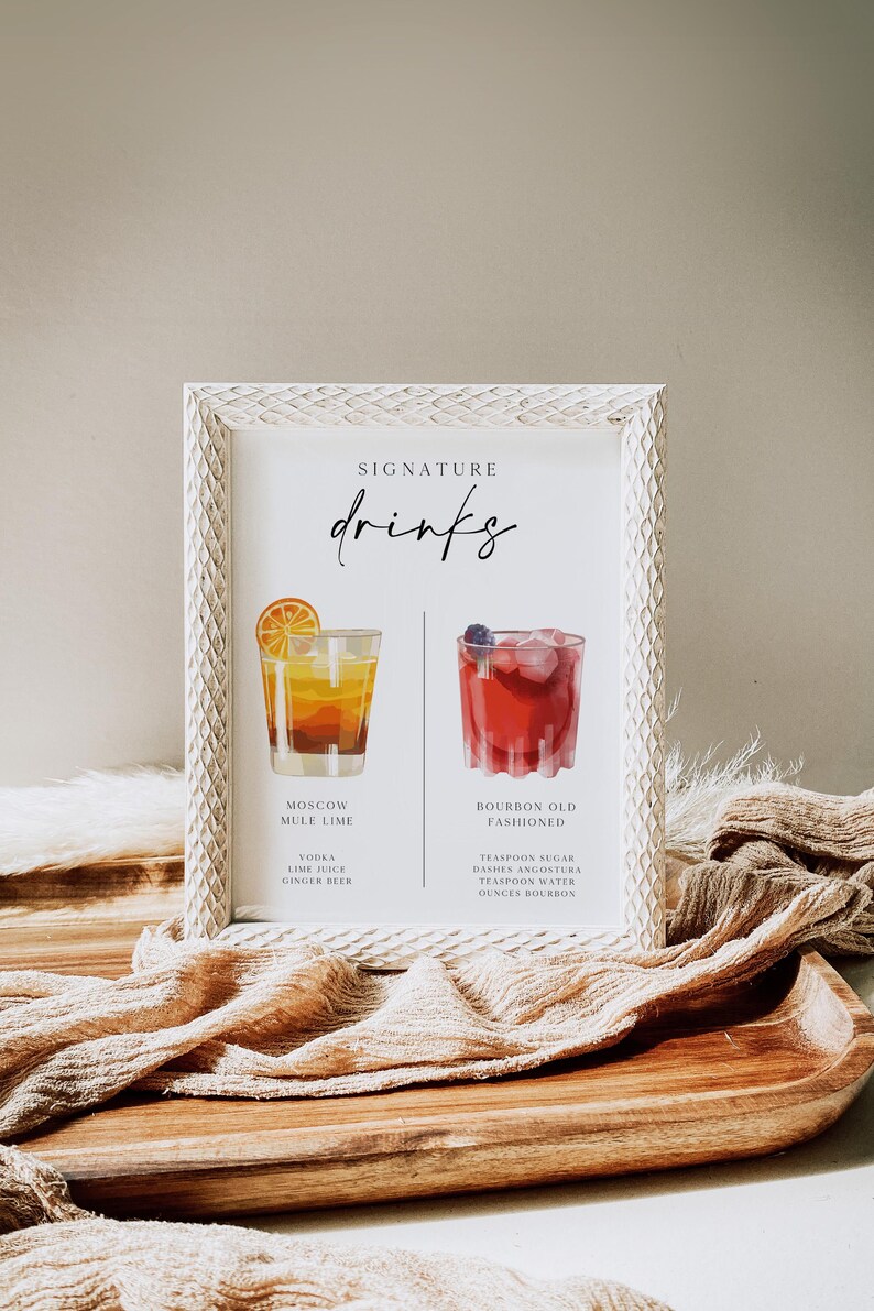 Wedding Cocktail Sign, His And Her Drink, Wedding Signature Drinks, Bar Menu Sign, Wedding Table Decorations, Printable Drink Menu 0230_028 image 10