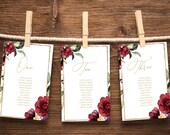 Wedding Seating Chart Template Burgundy, Burgundy and Gold Wedding, Boho Wedding Decorations Floral Seating Chart Editable Wedding, 0186_011