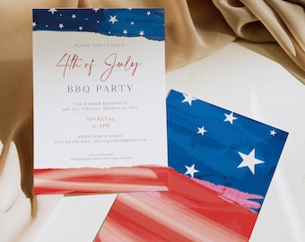 Fourth Of July BBQ Party, 4th Of July Invitation, Independence Day BBQ, Patriotic BBQ, Red White And Blue Invite, American Flag 0230_089