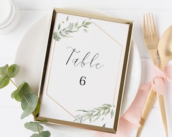 Table Number Template for Wedding Greenery Table Number Template Wedding Table Numbers Printable Instant Download Table Number Card, 0196_04