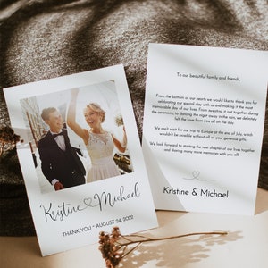 Doppelseitige Hochzeit Dankeskarte, Elegante Dankeskarte Vorlage mit Foto, Foto Danke druckbare Dankeschön DIY Dankeschön, 0502_013