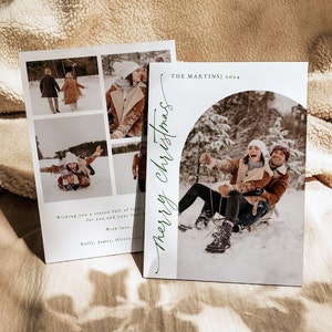 Boho Weihnachtskarte mit Foto, Urlaub Kartenvorlage, Moderne Weihnachtskarte, Bogen Weihnachtskarte, Frohe Feiertage, 0255_102