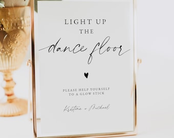 Light Up Dance Floor Sign, Wedding Glow Stick Sign Template, Minimalist Wedding Printable, Editable Instant Download, 0255