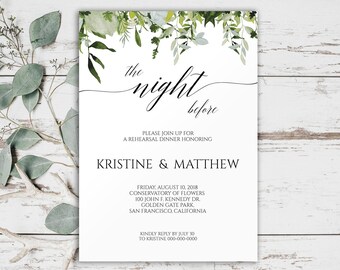 Rehearsal Dinner Invitation Template, Pre Wedding Party Invitation, The Night Before Rehearsal Dinner Invitation, Instant Download, 0075_045