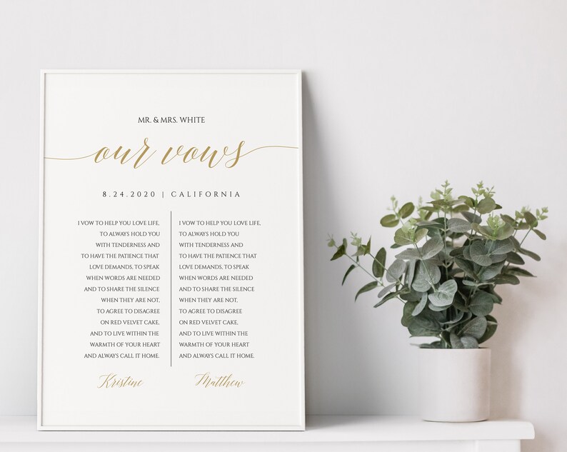 Elegant Wedding Vows Template Printable Wedding Vows | Etsy
