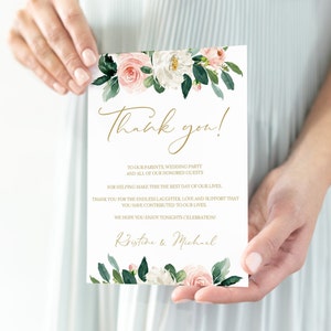 Plantilla de carta de agradecimiento floral, tarjeta de agradecimiento de mesa de boda, plantilla de nota de agradecimiento de boda, Templett editable, Boho, 0202_013_01