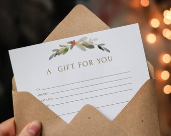 Gift Certificate Template Printable and Editable, Modern Gift Certificate, Christmas Gift Certificate, Gift Voucher, Download, 0256_119