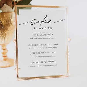 Minimalist Cake Menu Sign Template, Cake Flavors Sign, Desserts Sign Wedding,  Wedding Cake Flavors Sign, Templett, Instant Download, 0255
