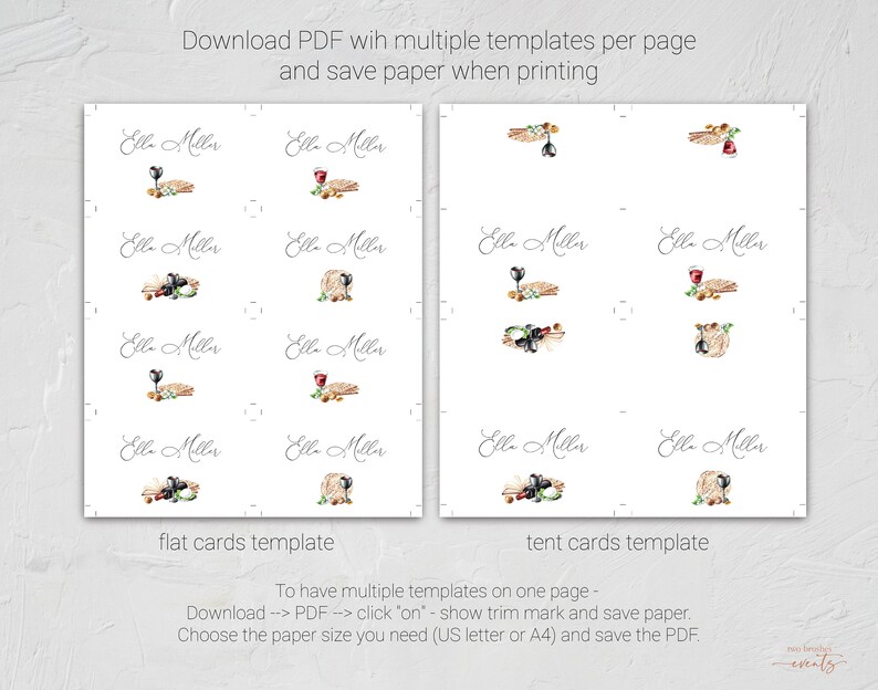 Passover Place Cards Template, Printable Passover Table Decor, Passover Seder Place Cards, Pesach Place Cards, Jewish Holiday Decor, 0266_06 画像 7