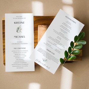 Wedding Program Template, Greenery Wedding Program Printable, Long Wedding Program Templett, Program for Wedding Elegant Calligraphy 0161_09