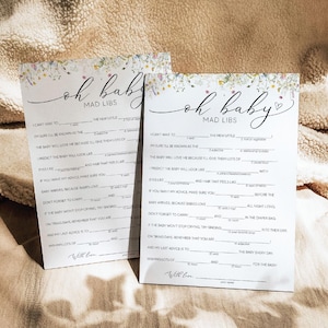 Juego Mad Libs de flores silvestres para baby shower, Juego Mad Libs de Oh Baby, Juegos imprimibles para baby shower, Juegos para baby shower de niña, Baby shower divertido, 0267