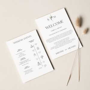 Carta de boas-vindas de casamento, modelo de itinerário de casamento, modelo de itinerário de bolsa de boas-vindas, boas-vindas de casamento com vegetação, livreto de boas-vindas 0162_031