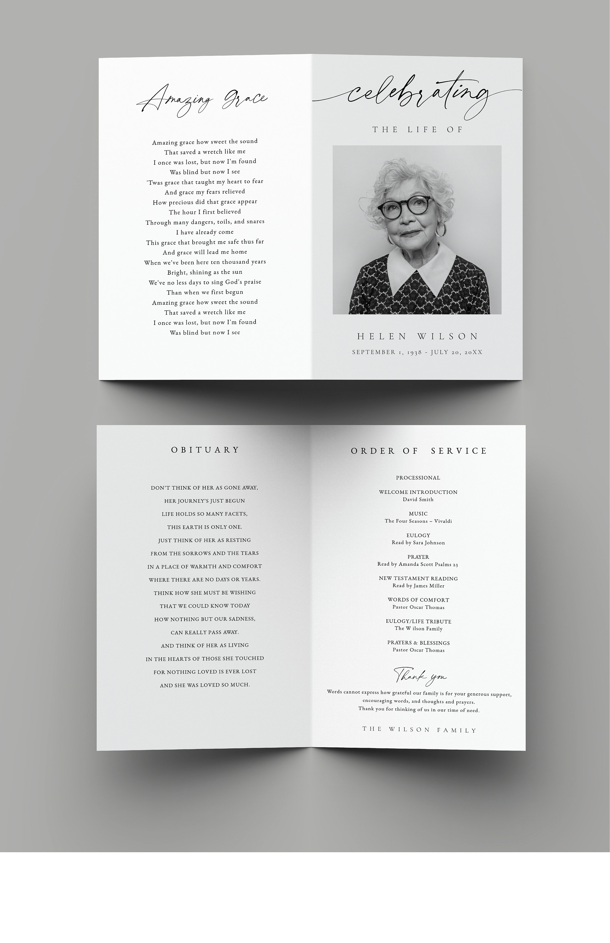 Funeral Order of Service Template, Funeral Program, Modern Minimalist ...