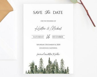 Pine Tree Save The Date, Mountain Save The Date Template, Forest Save The Date, Forest Mountain, Tree Wedding Invitation Digital 0211_012