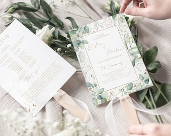Greenery and Gold Wedding Program Template, Fan or Flat Wedding Program, Printable Wedding Program, DIY Wedding Ceremony Program, 0218_08