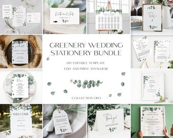 Modern Greenery Wedding Sign Bundle, Aesthetic Wedding Invitation Sign Pack, Wedding Templates Bundle, Printable Wedding Signs,Boho 0193_040