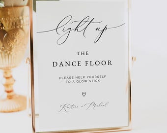 Light Up Dance Floor Sign, Wedding Glow Stick Sign Template, Minimalist Reception Decor, Editable Printable, Instant Download, 0281