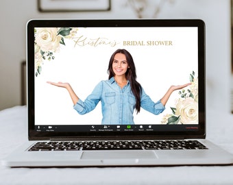 Floral Bridal Shower Zoom Background Template, Custom Virtual Bridal Shower Background, Zoom Bridal Shower, Online Bridal Shower, 0204_061