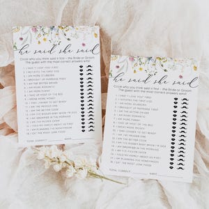 He Said She Said Bridal Shower Game, Guess Who Said It  Shower Game, Bride or Groom Game, Template Editable Template, Instant Download, 0267