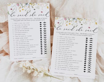 He Said She Said Bridal Shower Game, Guess Who Said It  Shower Game, Bride or Groom Game, Template Editable Template, Instant Download, 0267