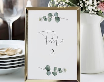 Wedding Table Number Template, Printable Table Numbers, Table Number Sign, Greenery Wedding Table Card, Personalised Wedding Decor 0193_04