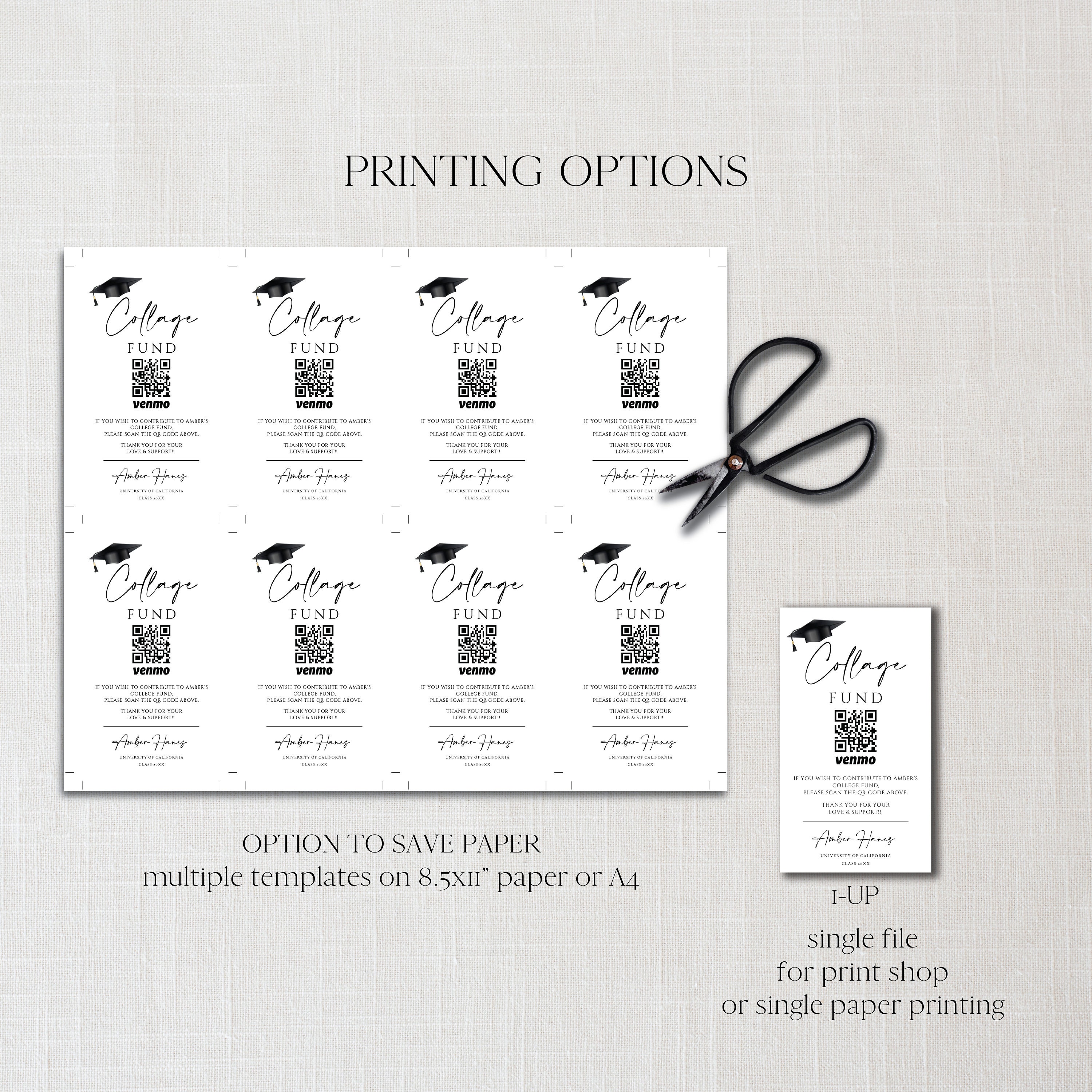 Graduation Qr Code Collage Fund QR Code Card Template, Printable Graduation QR Code Card ...