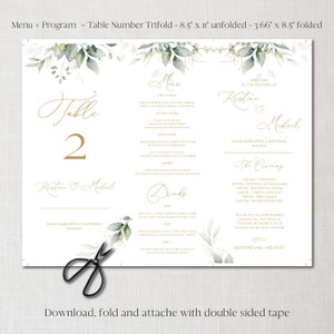 Trifold Table Number, Wedding Triangle Table Cards, Wedding Table Decorations, Greenery Template, Triangle Menu, Printable Sign 0204_071 image 5