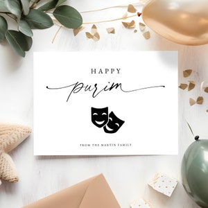 Modello di biglietto d'auguri moderno Purim, Download istantaneo, Biglietto festivo ebraico, Biglietto regalo Purim, Mishloach Manot, Cartoline personalizzate, 0265