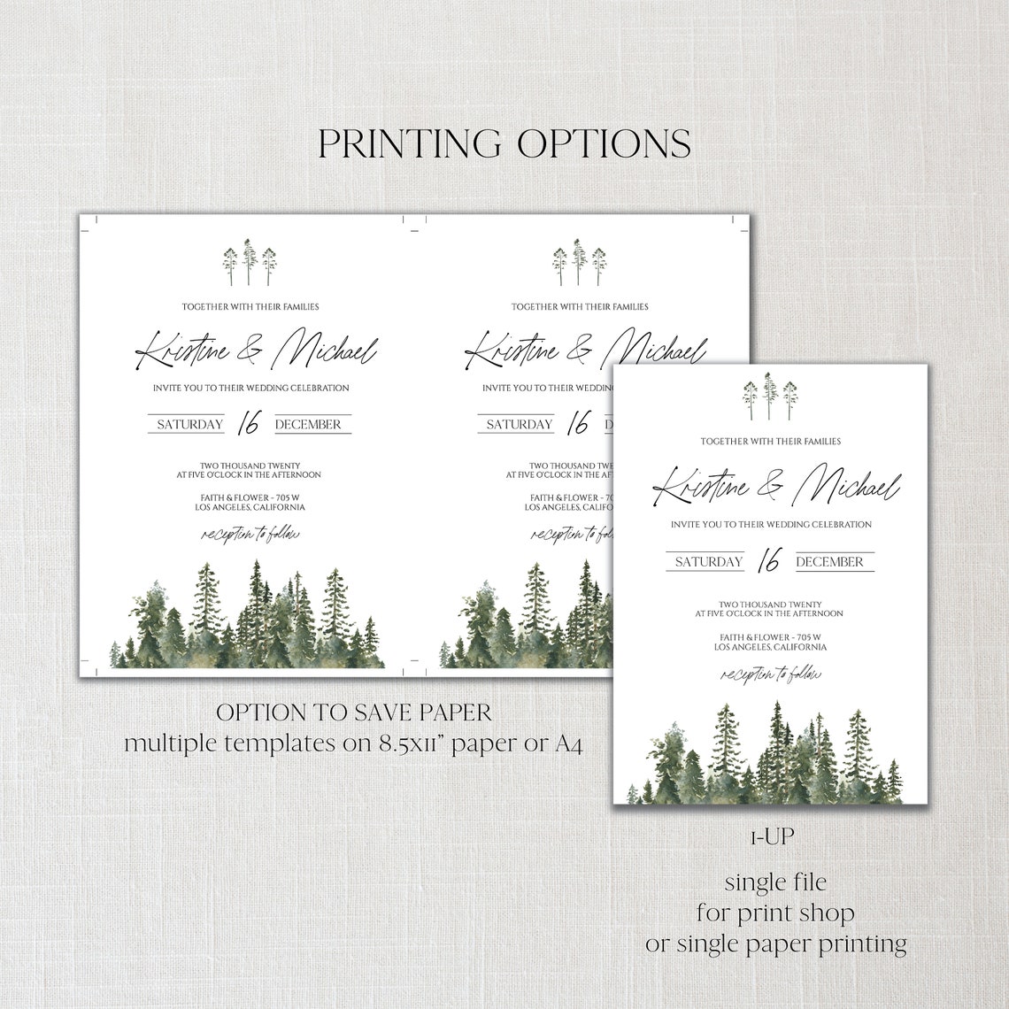 Pine Tree Wedding Invitation Template Rustic Wedding | Etsy